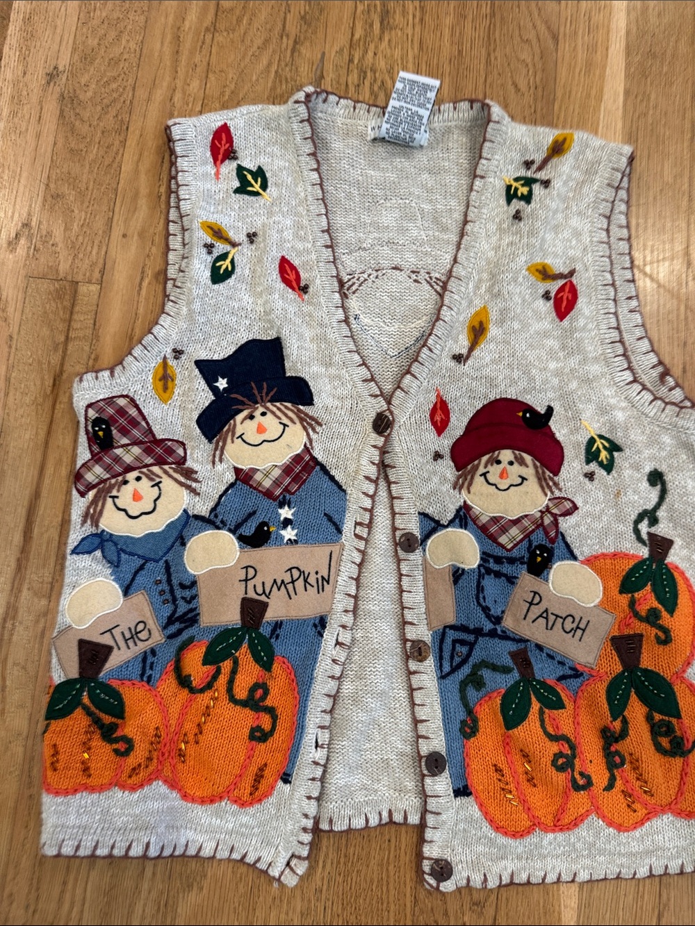 Handmade Pumpkin Patch Kids Vest - Cream with Orange Pumpkins